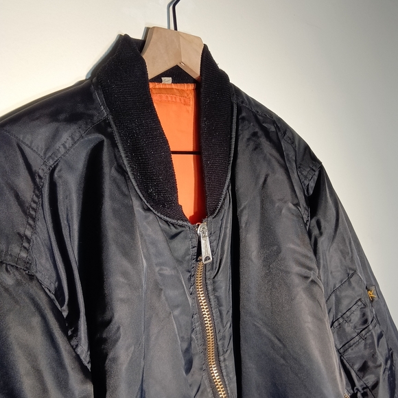 Men's Black and Orange Bomber Jacket - Picture 3 of 3